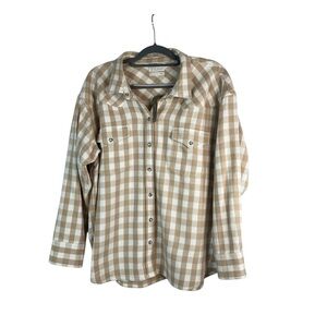 J.Crew Women’s‎ Relaxed Fit Flannel Shirt Size 16 Tan White Buffalo Check Plaid